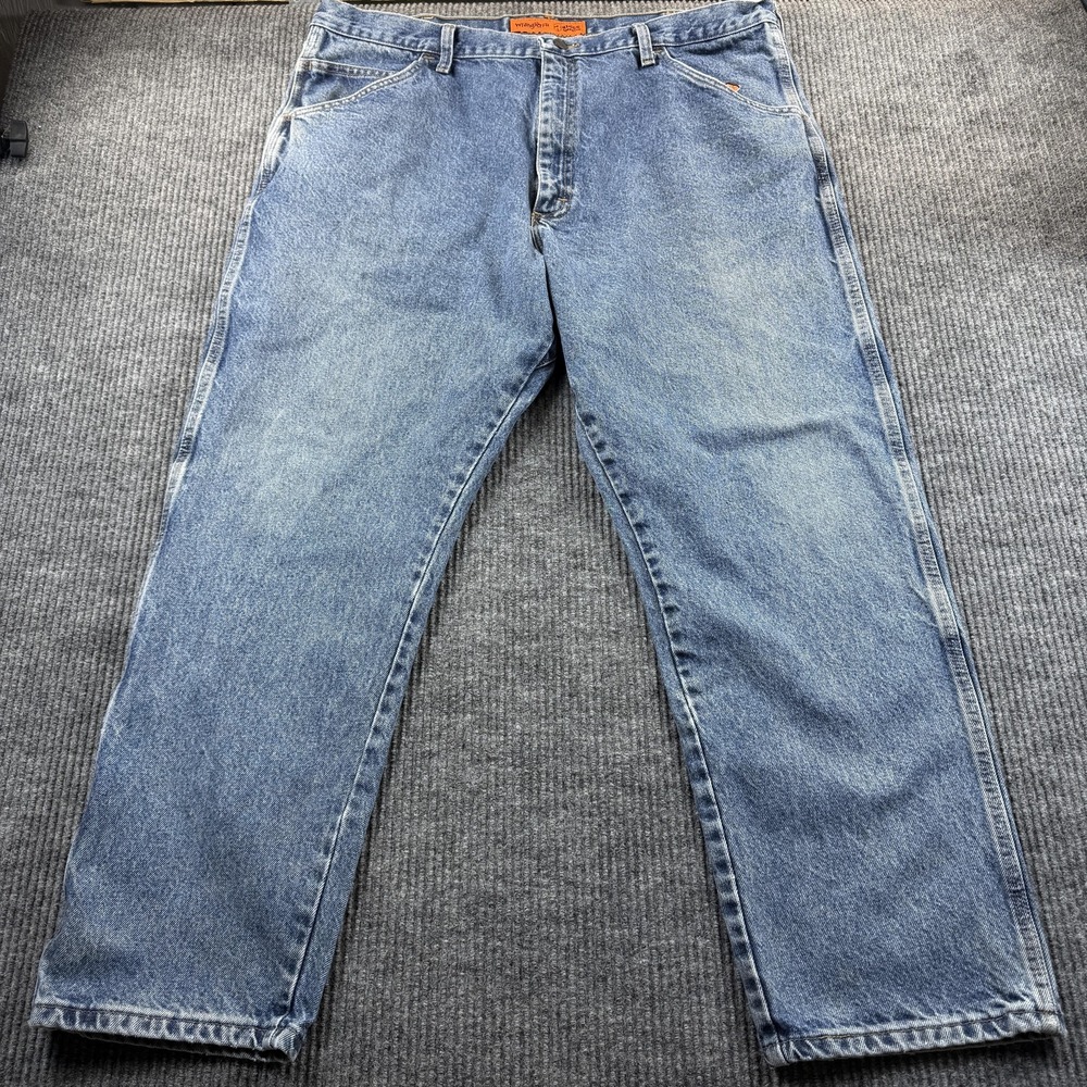 Wrangler RIGGS FR Jeans Mens 43x30 Blue Straight Leg Flame Resistant Work Denim